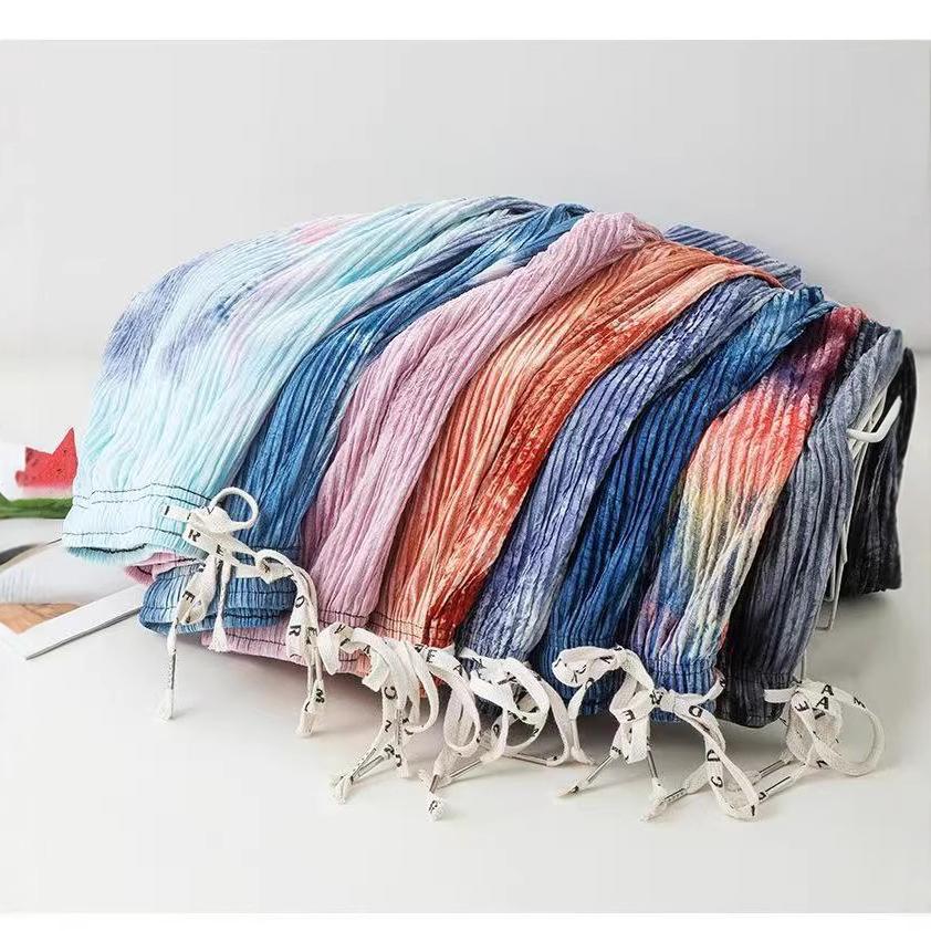 Women's Summer Slim High Waisted Color Printed Pleated Casual Floor Pants