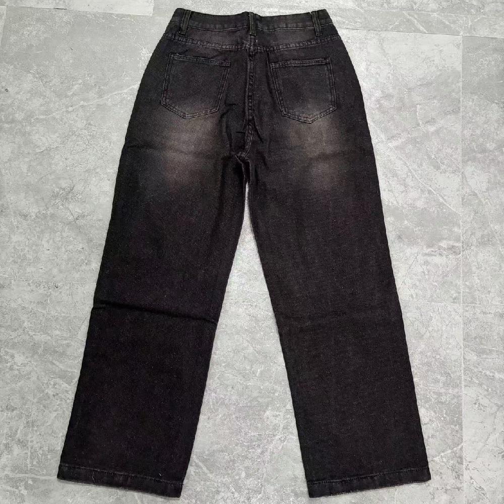 Women Vintage Washed Denim Jeans Middle Waist Wide Leg Pants Ladies Casual Full Length Baggy Jean Trousers