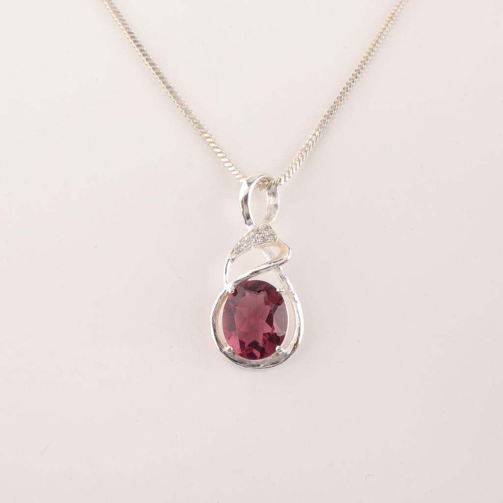 Rhodolith Edelstein 925 Sterlingsilber Schmuck Zirkon Anhänger 1,22" Geschenk für Sie CZP-13-8