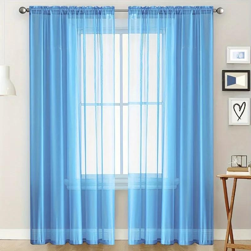 2 Panels Chiffon Sheer Window Curtains for Living Modern Simple Curtain Gauze Semi-blackout Balcony Thin Window Screen