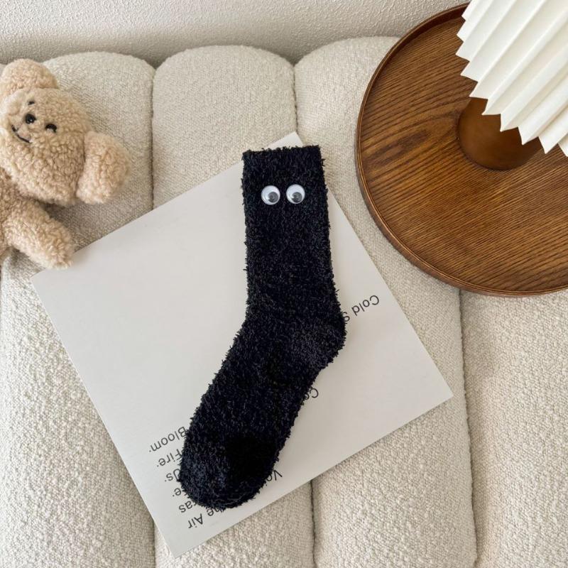 

Не линяющие носки из кораллового флиса, утолщенные для тепла и комфорта зимой, парные носки одного размера, носки до середины икры для дома 1 pair чёрный