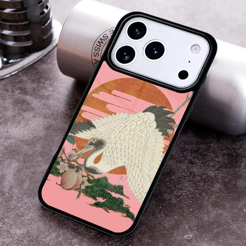Japanese Crane White Birds Phone Case for iPhone 17 16 15 Pro Max Air 14 13 12 11 Plus Shockproof Cover