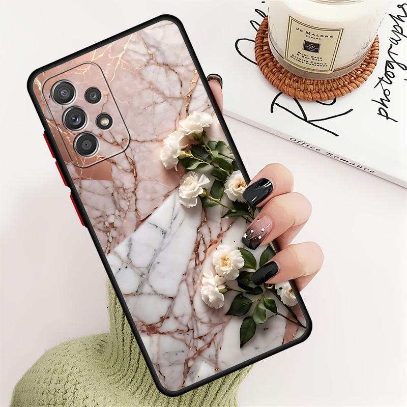 Flower Marble Phone Case for Samsung Galaxy A55 A54 A53 A52 A51 A13 A12 A35 A34 A33 A32 A71 A23 A21s Matte
