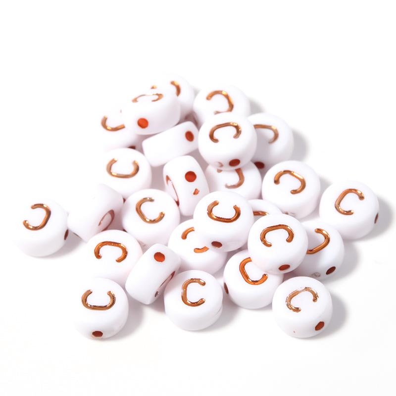 100Pcs 7mm Acrylic Alphabet Beads Rose Gold Letter Loose Flat Round Beads For Jewelry Making Findings DIY Bracelet Earrings Gift