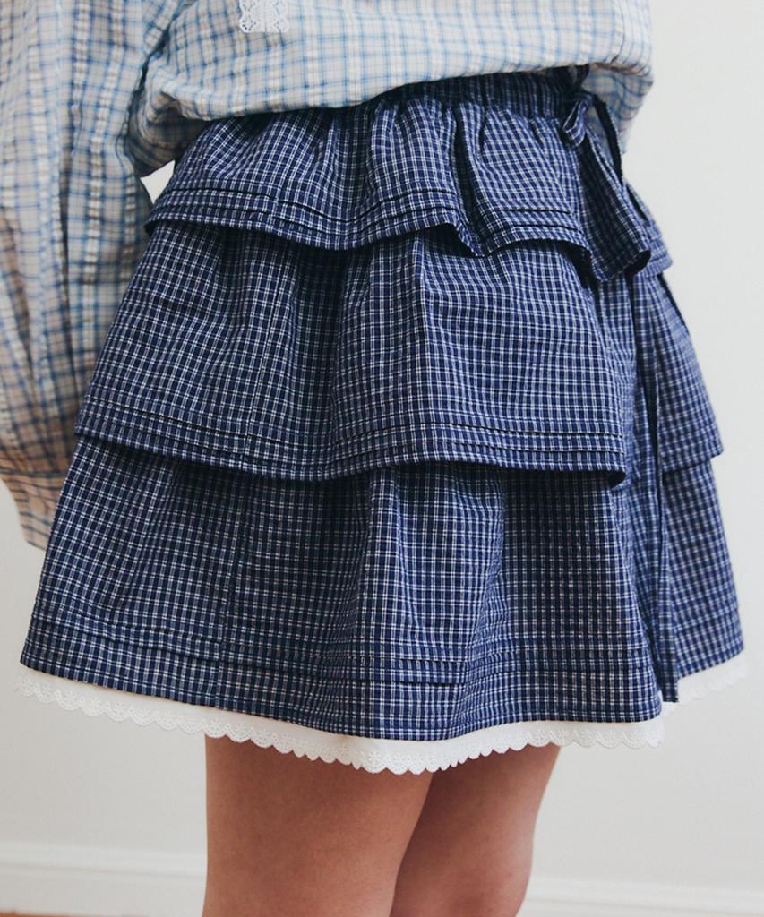 Selliteiljeu Check Cancan Ruffle Mini Skirt_Navy