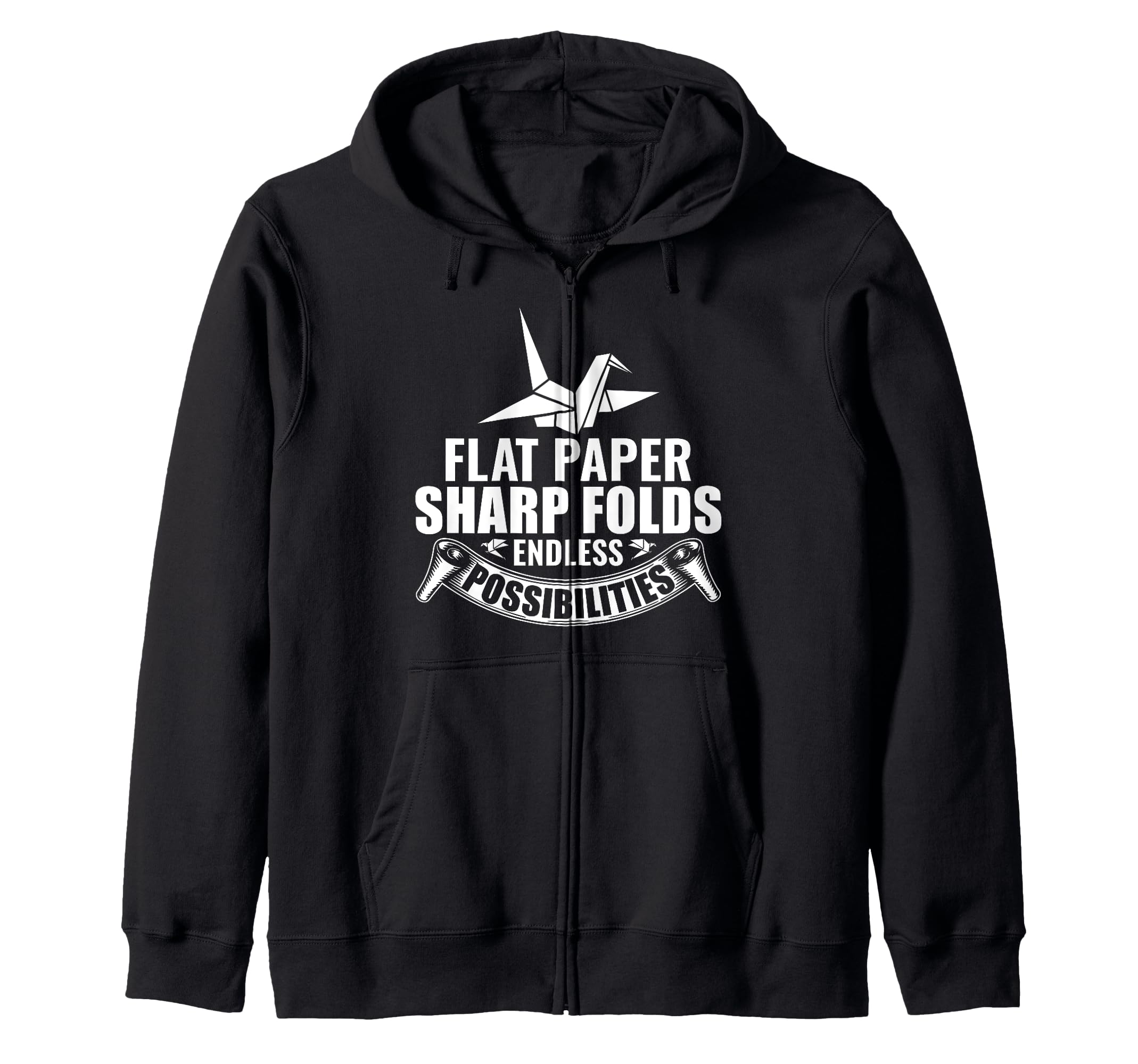 

Flat Paper Sharp Fold Origami Folding Zip Hoodie - чёрный