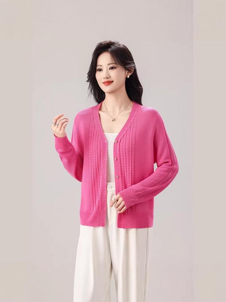 Plus Size Women's Korean Style Ice Silk Knit Cardigan - Single-Breasted, Long Sleeve, Thin Crochet Casual Outerwear