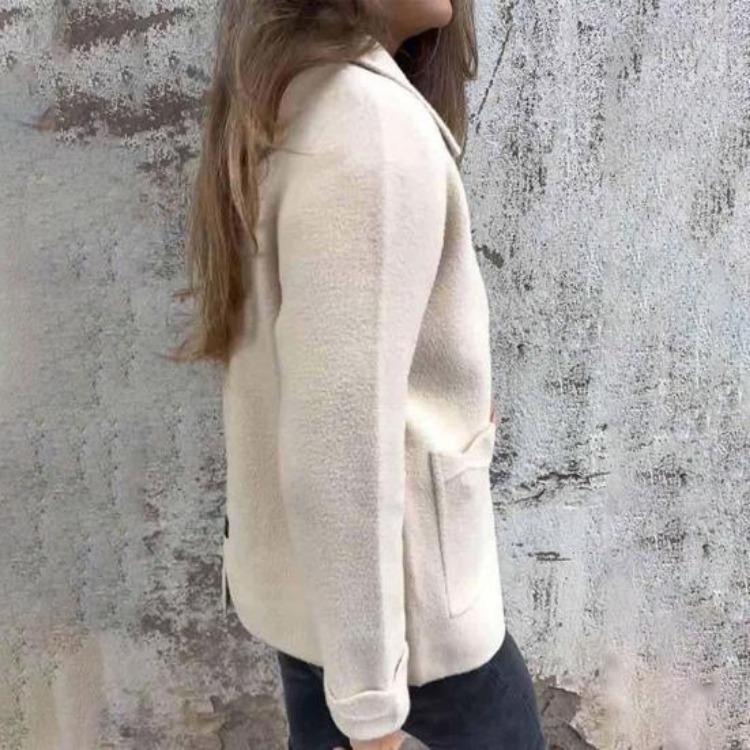Long Sleeved Women Jacket Turn Down Collar Loose Thermal Coat Solid Color Zipper Closure Pockets Commuting Dating Office Spring Fall Winter