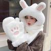 Women's Fleece-Lined Winter Hat & Scarf Three-Piece Set with Gloves and Hooded Rabbit Ears