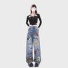 2024 Women's High-Waist American Graffiti Print Wide-Leg Jeans - Summer Casual Loose Fit