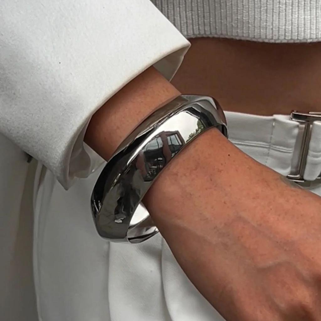 DIEZI Vintage Punk Black Wood Silver Color Metal Bangles Fashion Hip Hop Round Geometric Wide Bangles Women Men Bracelet Jewelry