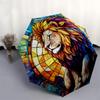 1 Stück Buntglas Löwen-Design Automatisches Öffnungs-/Schließschirm - Tragbares Dreifachfalt-Design mit 8-Speichen-Eisenrahmen, Outdoor, Ideales Geschenk für Fans, Reise