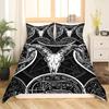 Horror House Duvet Cover Set Art Pentagram Goat Skull Devil Dream Hooded Exorcist Image Decorative Bedding SetKing Size Blue