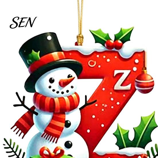 Cute Cartoon Hanging Ornaments for Party 26Pcs Christmas Alphabet Ornament Set, 2D Acrylic A-Z Letters with Decorative Holiday Gift Tags Friends Santa
