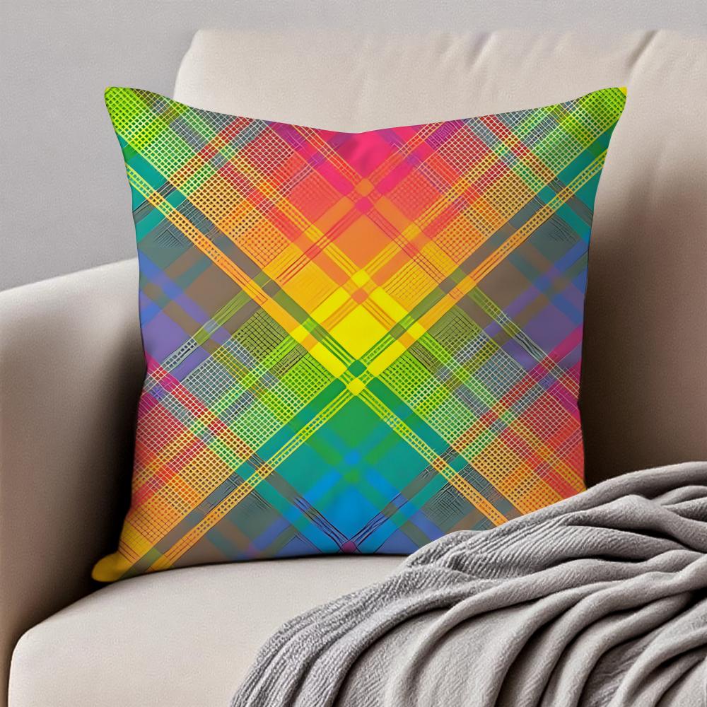 CCheckered pattern Cushion Cover Pillowcase Antidustmite Invisible Zipper Short Plush Sofa Cushion