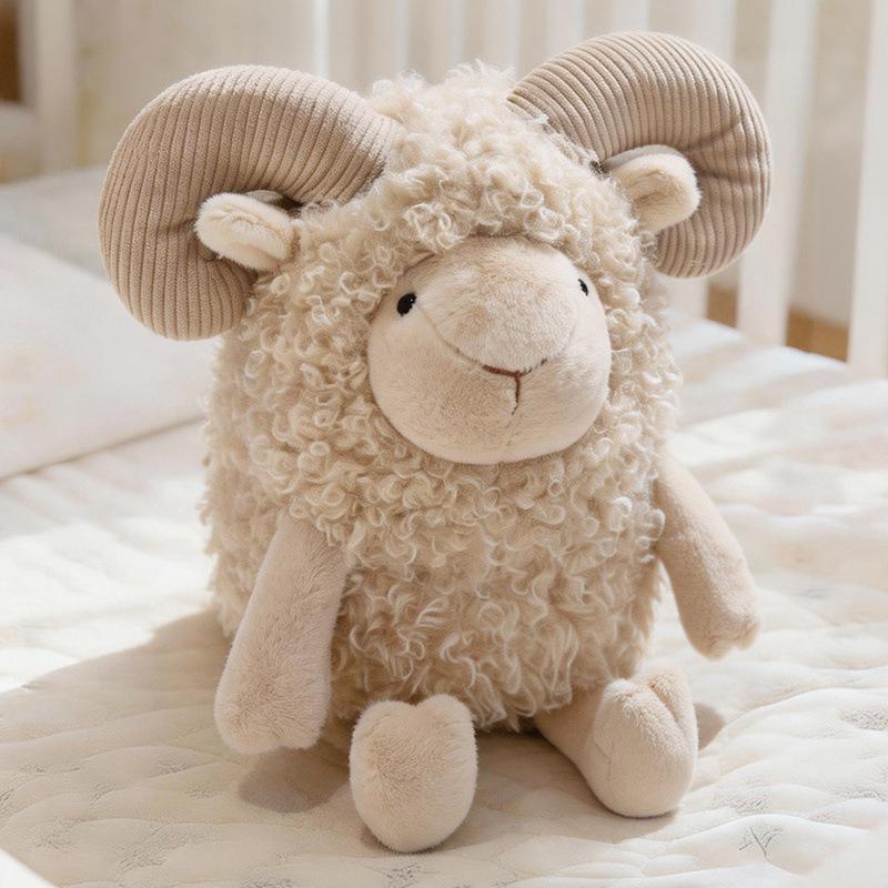 Zodiac Sheep Wool Plush Toy - Year of the Sheep Mascot Doll, Curly Lamb Plush, Children s Gift