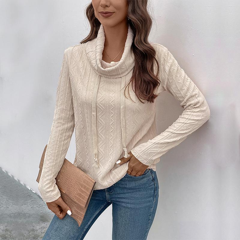 Women's Fashion Casual Solid Color Print Spring Autumn Long Sleeve High Neck Pullovers & Long Sleeves