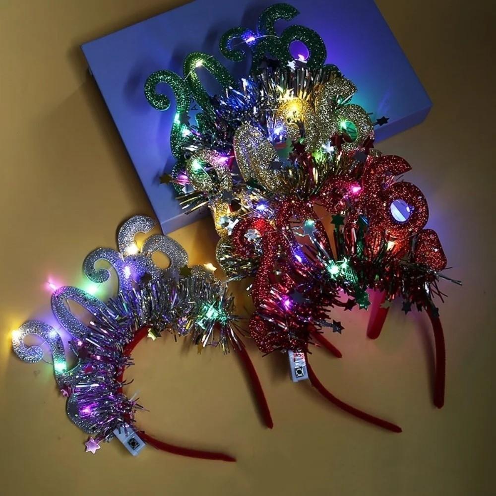 Sequin 2026 Happy New Year Headband Cute Luminous Headpiece LED Glow Hair Bands  New Year Dress Up