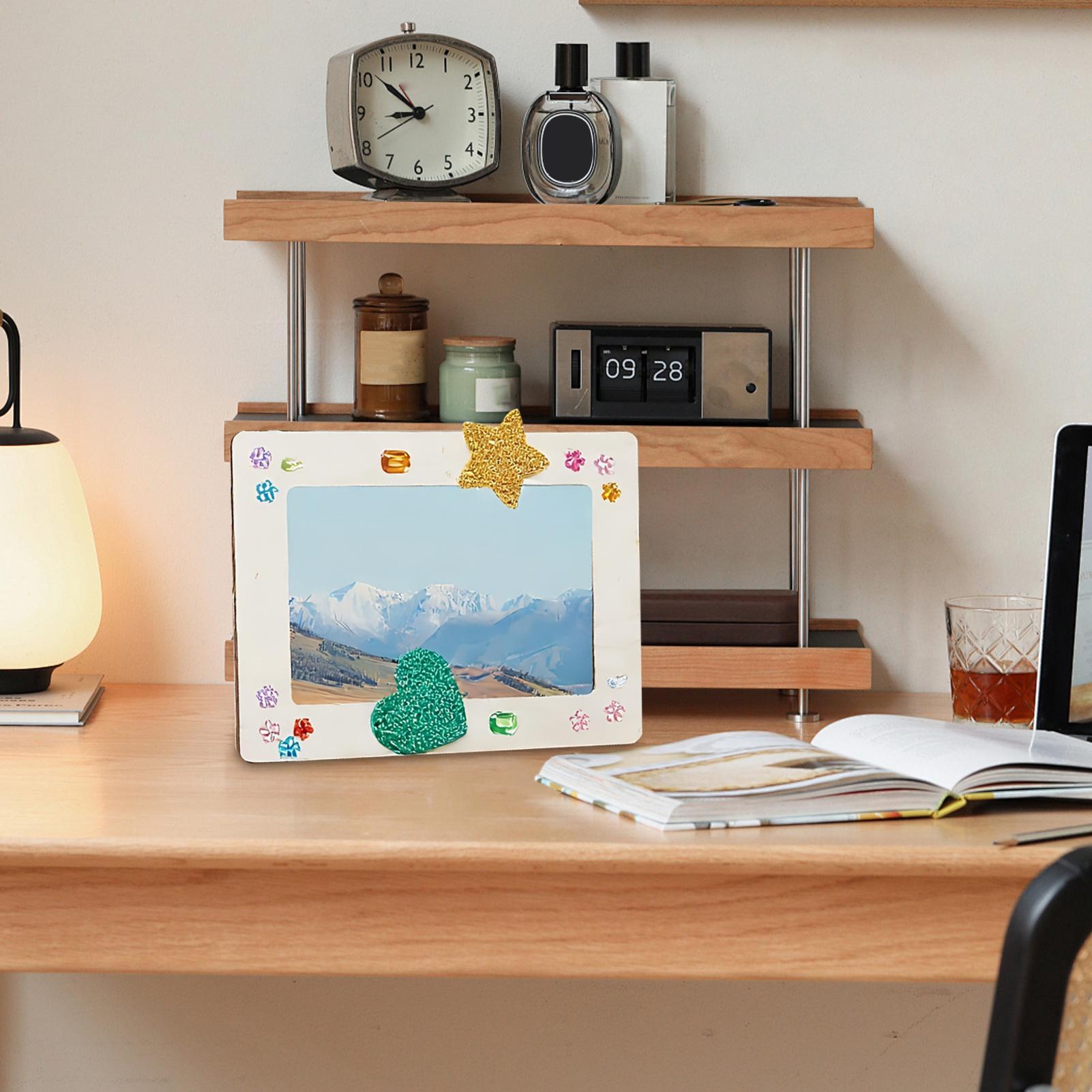 

Wooden Picture Frames Wood Photo Frames 7.87x5.91in Poster Display Set with Glitter Stars Hearts Stickers Set for Unfinished CN