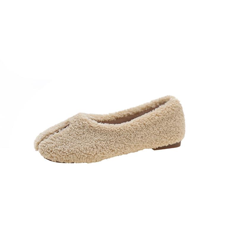 Fashion Women's Shoes Wide Feet Fat Black Fluffy Shoes Women's Autumn and Winter One-pedal Plush Single Shoes with Skirts Doudou Shoes