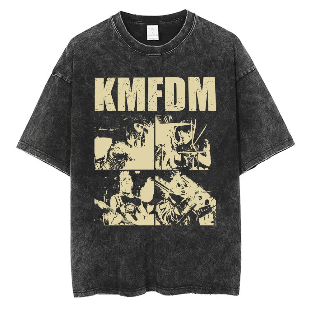 Washed Vintage Rock Band Kmfdm Angst Graphic Tshirt Men Women Retro Gothic Punk Streetwear Mens Casual Pure Cotton T Shirts