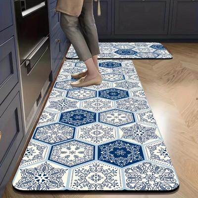 2 Stück Böhmischer Küchenecke Wasserdichter Rutschfester Teppich Waschbar Saugfähig Langer Bodenläufer Schlafzimmer Flur Eingang Fußmatte Teppich