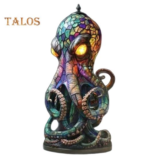

Лампа в виде осьминога, витражный стиль, смоляной ночник в виде осьминога со светящимися глазами, 3D ретро-настольная лампа в виде животного океана для домашнего декора, спальни, офиса 20cm