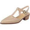 Fashion Women's Sandals Soft Leather Pointed Toe Wide Strap Buckle Single Shoes Rubber Sole China Made Ladies Shoes
