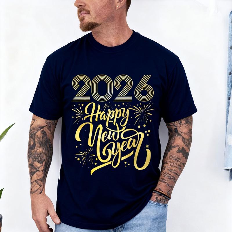 Happy New Year 2026 TShirt for Men and Women Crew Neck Short Sleeve Cotton Top All Seasons Quality Casual Fashion Tee