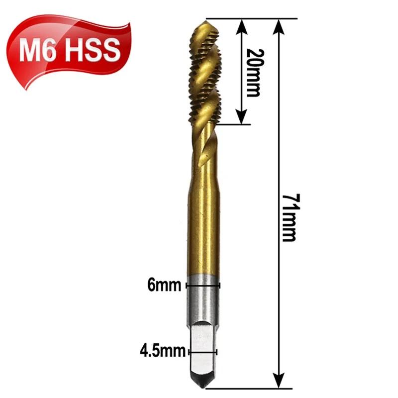 5pc Titanium Coated HSS Spiral Flute Screw Threading Taps Drill Tools For Machine Metals M3 M4 M5 M6 M8 Metric Hand Tool