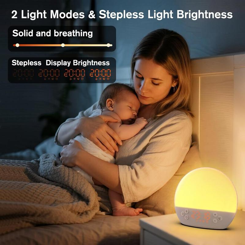 Digital Sunrise Alarm Clock Wake Up Light White Noise Machine Bluetooth Speaker Dimmable Night Light for Sleep Aid Perfect Gift
