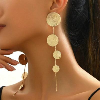 Vintage Europa USA Böhmische Mode Runde Stücke Quastenohrringe Damen Langer Abschnitt Design Schmuck Feiertagszubehör Geschenk