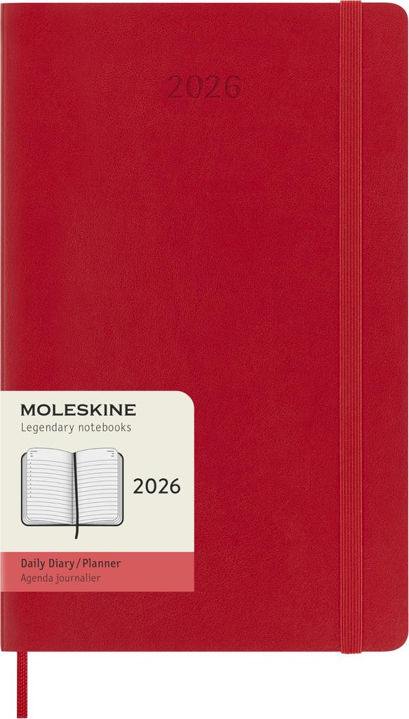 Moleskine 2026 Daily January Large Size W x 21cm Soft Scarlet DSF212DC3Y26 Planner, 12-Month Diary, Start, (13cm H), Cover, Red,