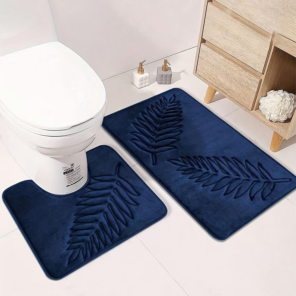 Soft Absorbent Non-slip Simple Solid Color Fern Leaf Embossed Memory Sponge Floor Mat - Bathroom Floor Mat Home