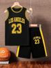 2-piece Boys' Basketball Vest and Pants Set with Gold LOS ANGELES Letter Print, Size 23, Breathable and Quick-drying, Suitable for Spring and Summer.