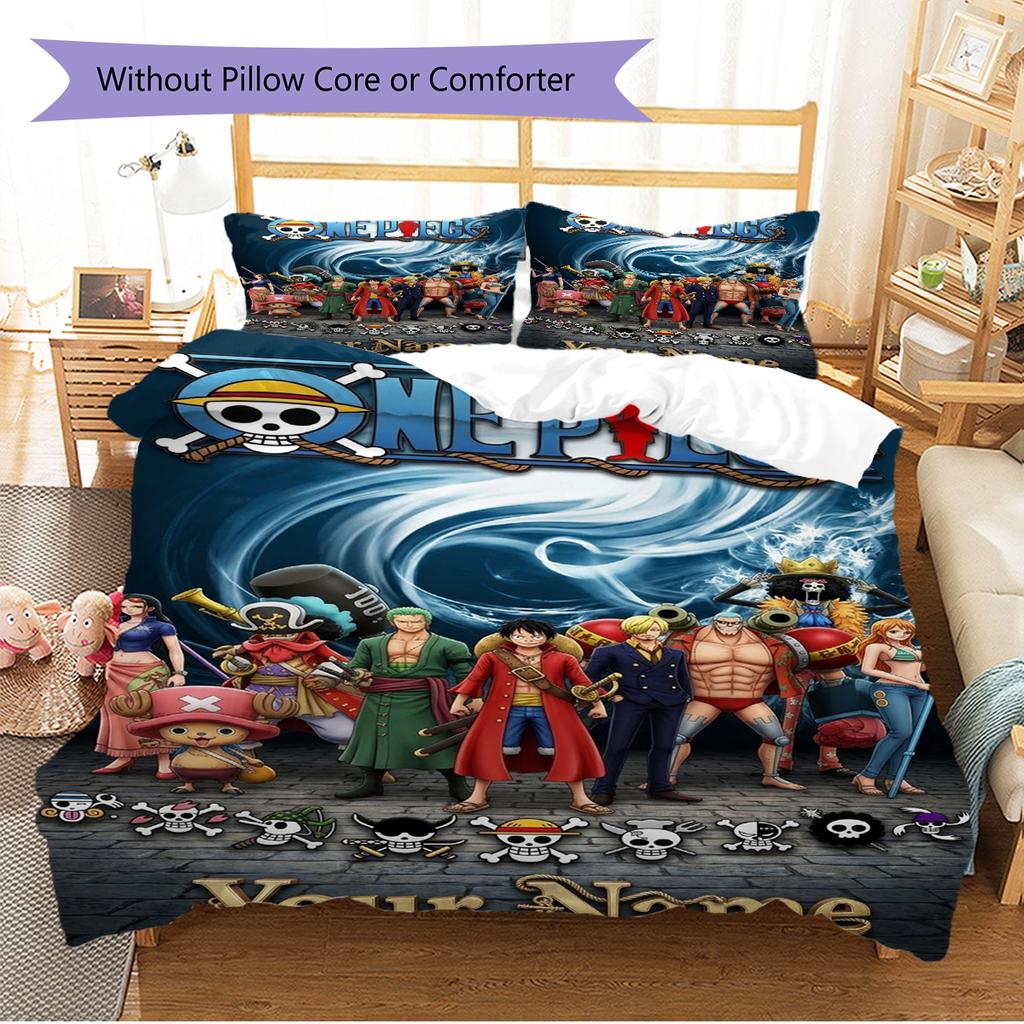 Name Custom Luffy Zoro Anime Pattern Bedding Set Quilt Cover Pillowcase Home Decor Gift (1 * Duvet Cover + 2 * Pillowcase, Without Core)