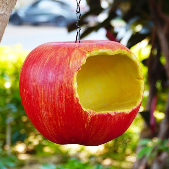 Apfelförmiger Hängender Vogelfutterspender, Dekorative Außen-Garten-Hängeornamente, Kreative Vogel-Futterstation, Außen-Dekorationen für Garten und Hof