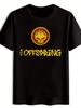 Men's Black Skull and Red Flame Graphic T-shirt Featuring The Offspring Band Logo in Bold Lettering Short-sleeve Crewneck Tee