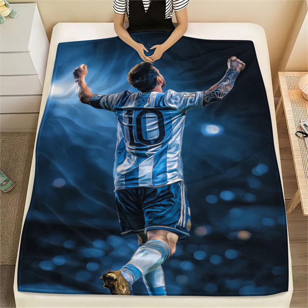 Coperta in Flanella Stampata Lionel Messi, morbido plaid per camera da letto divano, lavabile, merchandising per tifosi di calcio, ottimo regalo.
