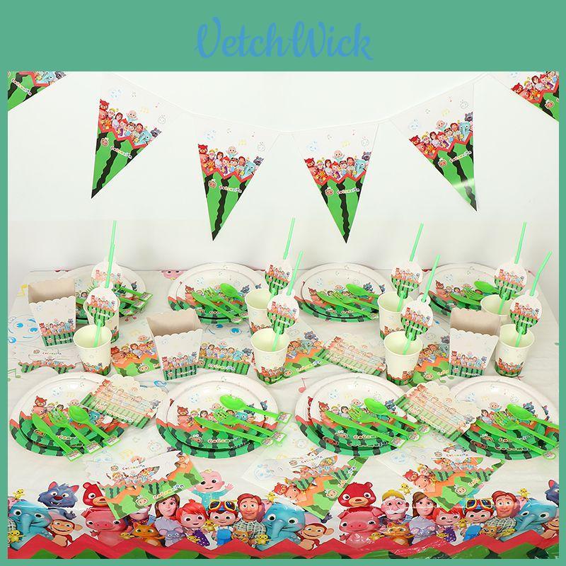 Colorful Cocomelon Party Supplies For Kids Birthday Celebrations With Plates And Banners