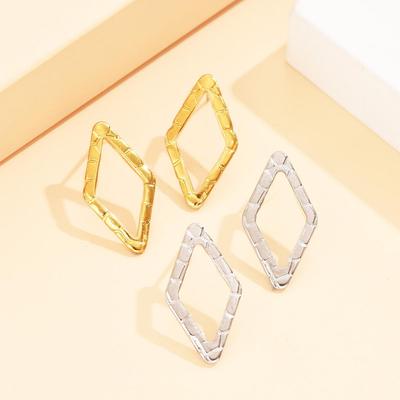 18K Gold Geometric Hollow Diamond Stainless Steel Stud Earrings for Women