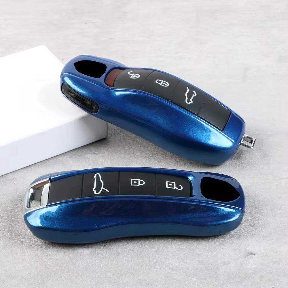 Sapphire Blue For Porsche Panamera Spyder Carrera Macan Boxster Cayman Cayenne 911 970 981 991 Car Key Case Cover Fob Bag Holder