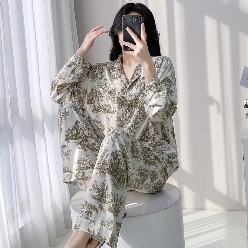 1011 Cotton and Silk Pajamas Women's Long-sleeved Trousers Large-size Two-piece Suit Girl Cute and Sweet New Loungewear