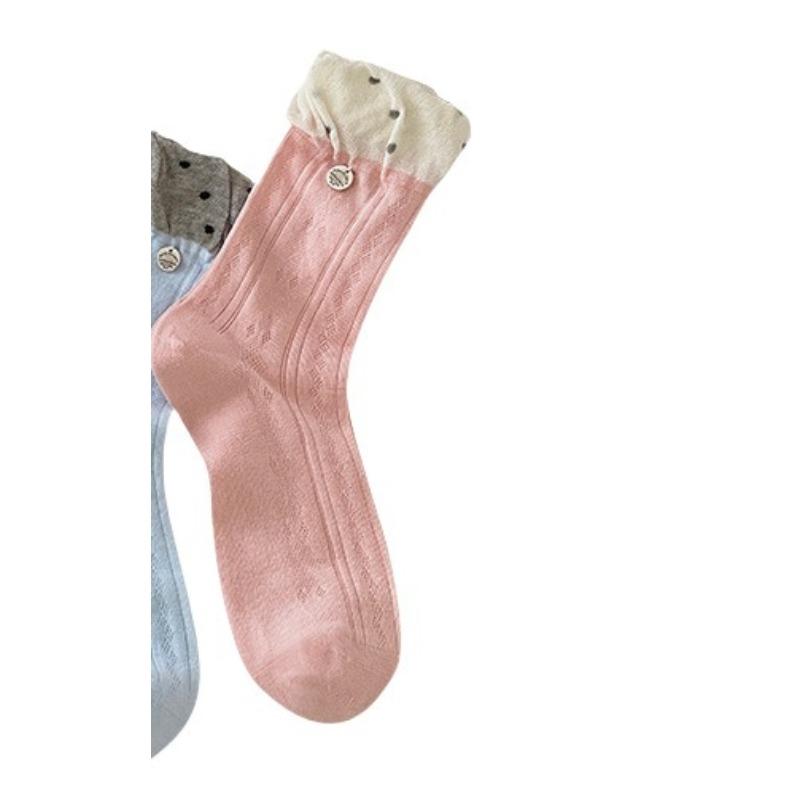 

Женские тонкие весенне-летние носки-трубы с пупырчатым узором и пуговицами в тон 1 pair белый/розовый