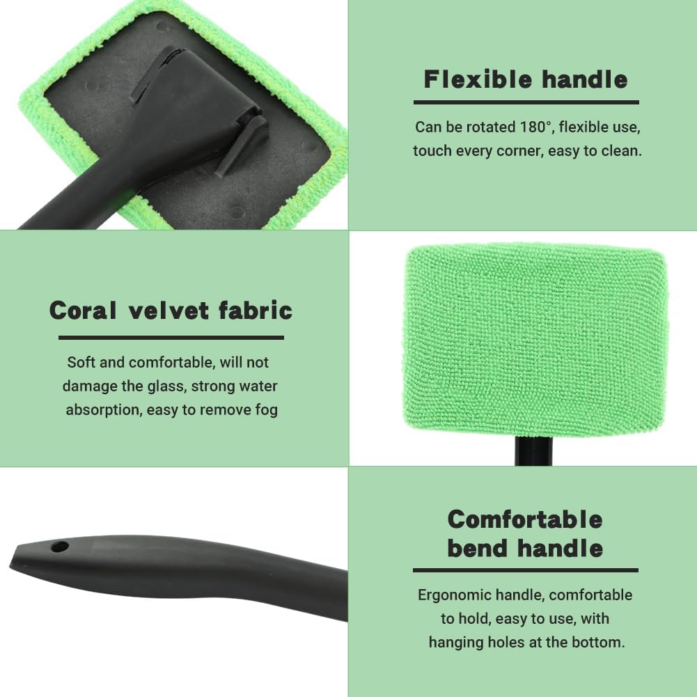 Car Windshield Cleaning Tool, Windshield Cleaner with 5 Reble Microfiber Pads and Extendable Handle, Auto Glass Wiper Kit for Interior/Exterior Dirty