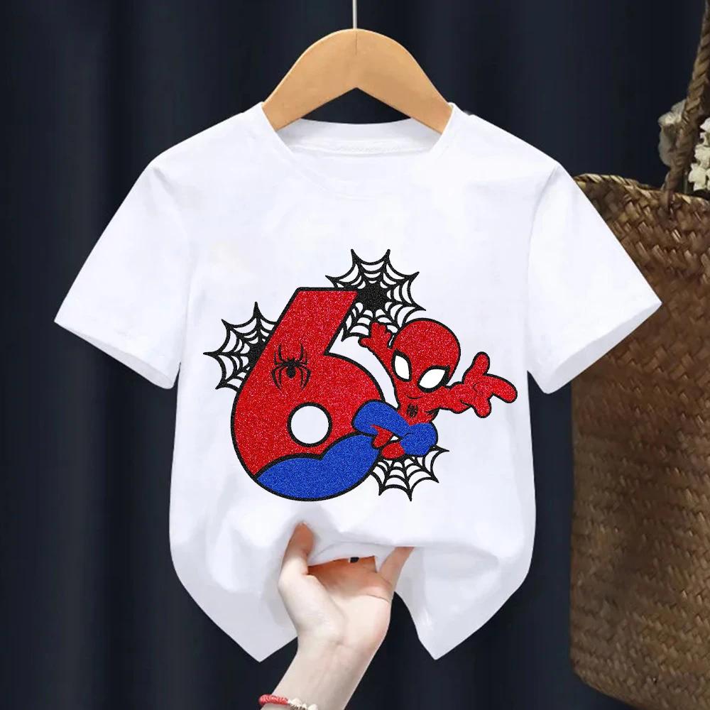 Spiderman Cartoon T-shirt for Kids Cute Birthday Number Printed Short Sleeve Summer Top for Boys And Girls
