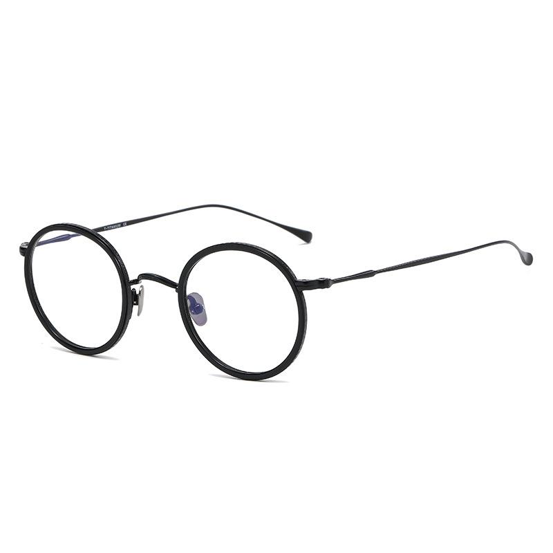 New High Quality Japanese Design Classic Men s Ultra Light Titanium Optical Frame Retro Round Pure Titanium Glasses Frame чёрный