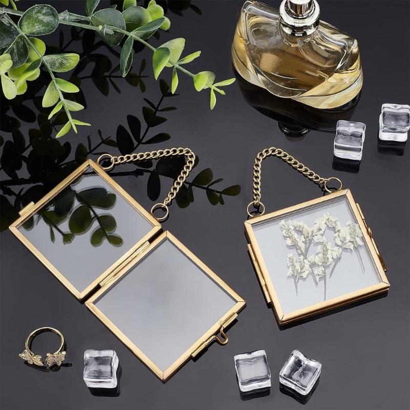 2Pcs Square Metal Glass Photo Frame Wall Hanging Natural Dried Flower Holder Display Frame For Living Room Decoration