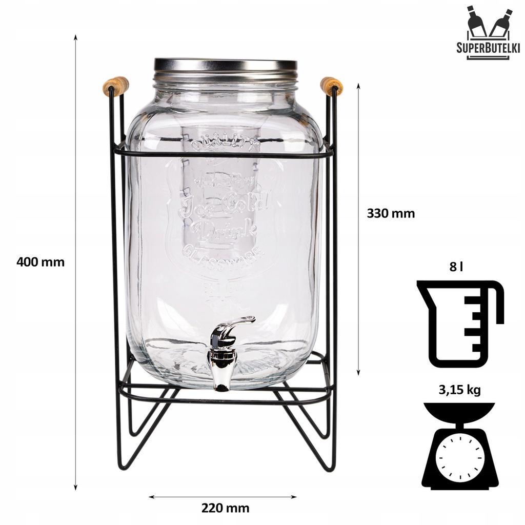 Jar with Tap 8L Glass Jar with Tap On Stand Jug + Insert