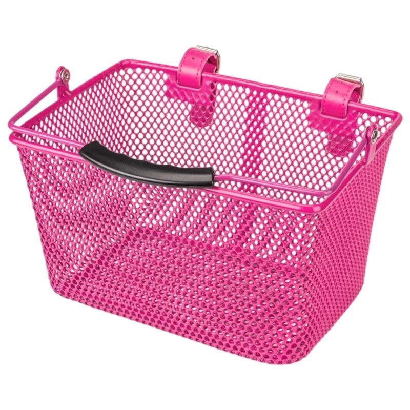 Schwerer Typ Eisen Fahrrad Frontkorb Abnehmbar Handheld Kinderfahrradkorb für Pendeln Outdoor-Aktivität pink